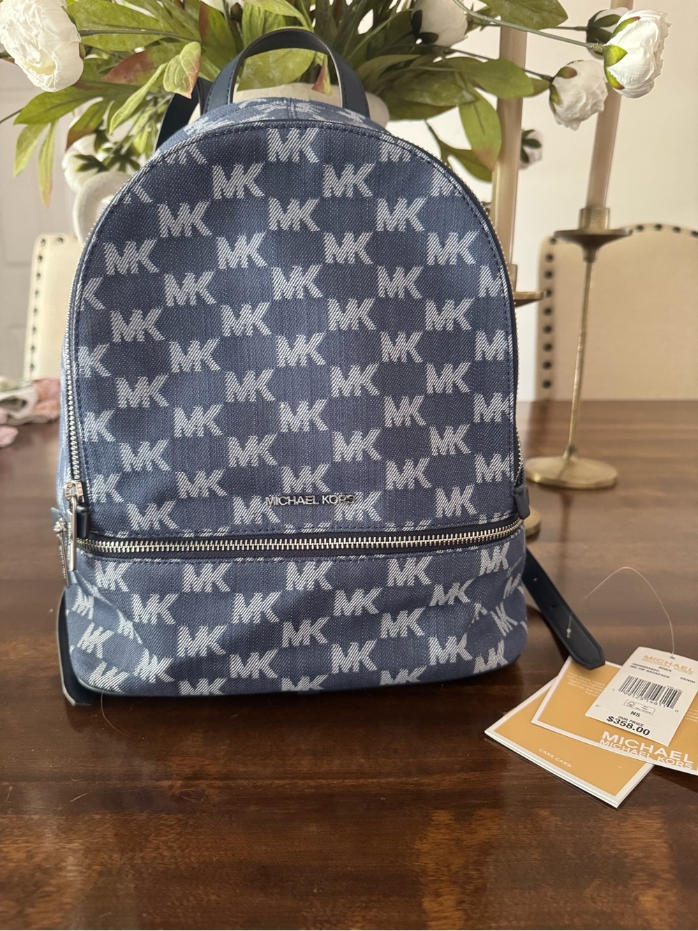 Michael Kors Blue MK Logo Backpack